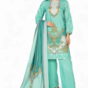 3 Piece Printed Stripe Khaddar Suit with Dupatta