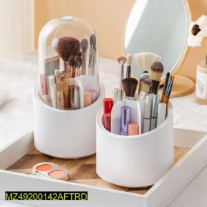 Rotating Makeup Brush & Lipstick Holder with Transparent Lid